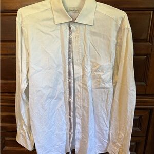 Bugatchi Men's White Long-Sleeve Dress Shirt with Contrast Placket